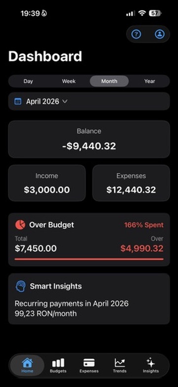 Dashboard showing a Smart Insight for recurring payments.