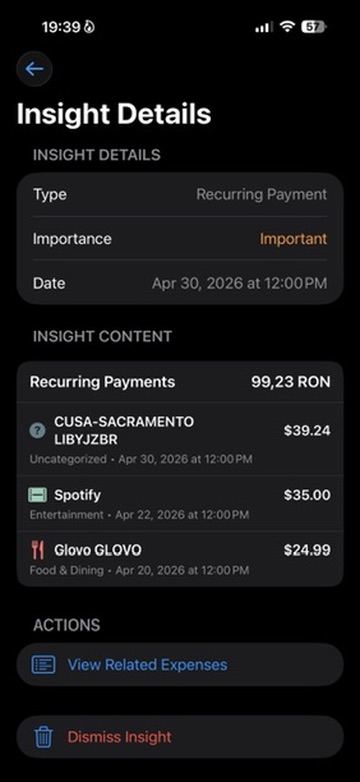 Insight Details screen listing recurring payments.