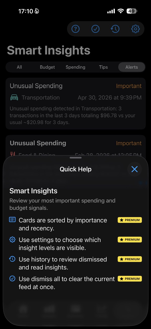 SmartBudget Smart Insights Quick Help.